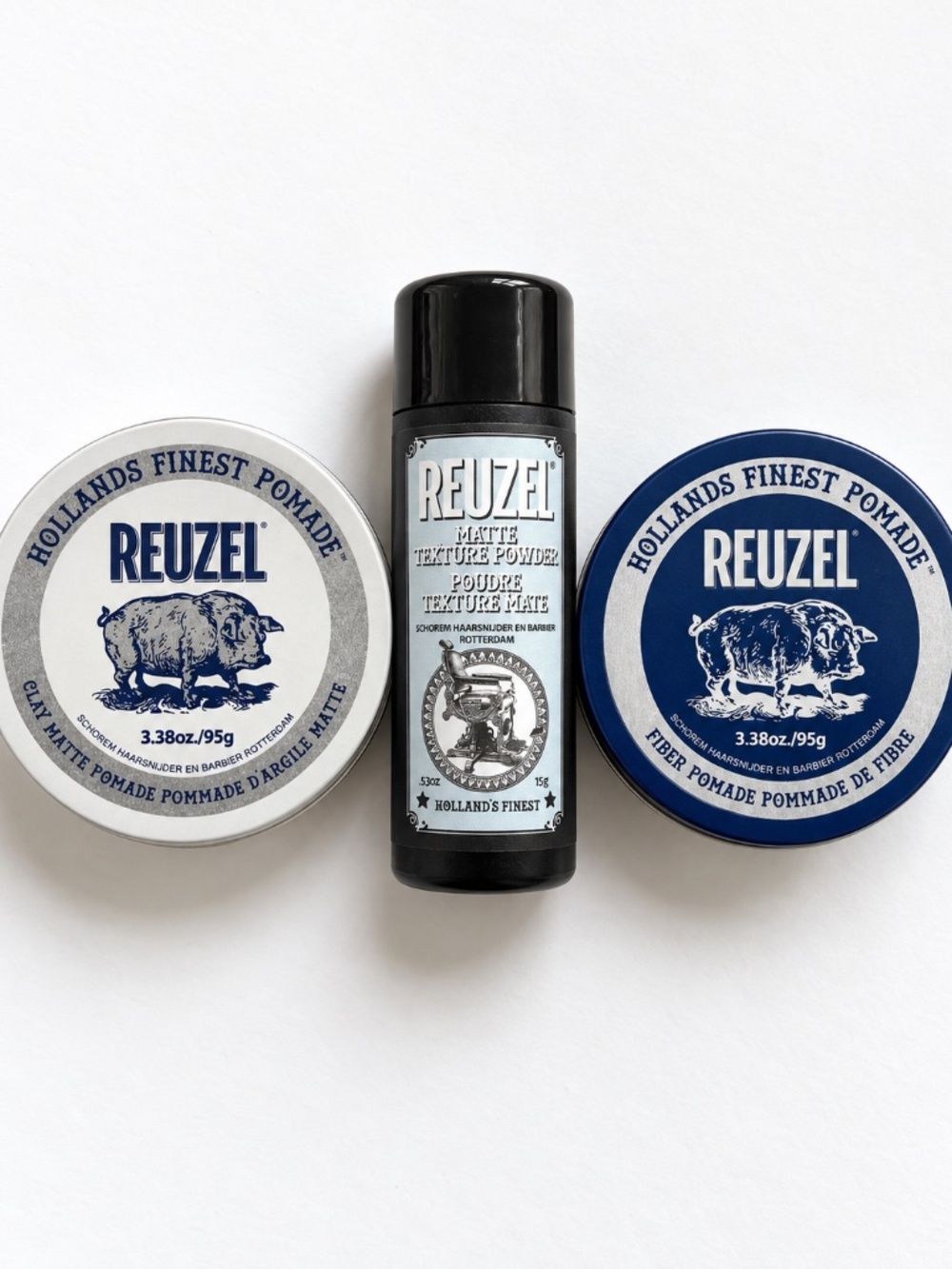REUZEL 3pc Hair Bundle Pomade Clay Fiber Texture Powder• NEW/SEALED •Retail: $63